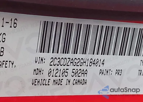 2016 Dodge Challenger Sxt z USA, uszkodzony, nr VIN 2C3CDZAG2GH184014